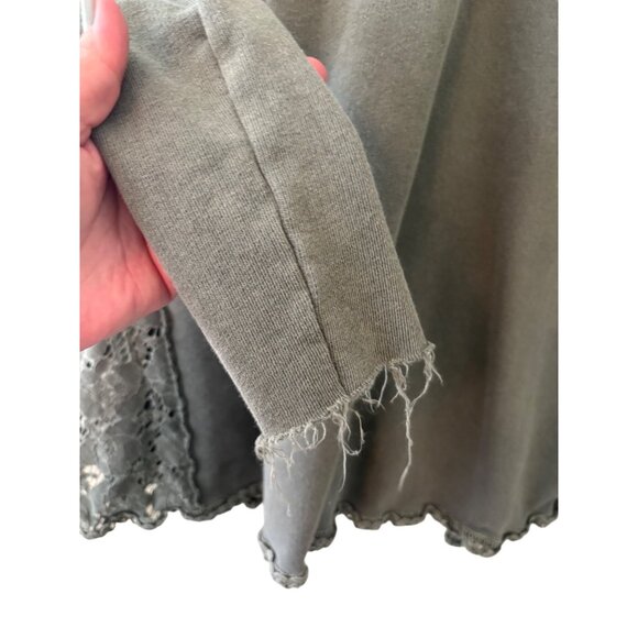 Free People Womens No Frills Lace Inset Pullover Top Green Cotton Oversized - Picture 11 of 12